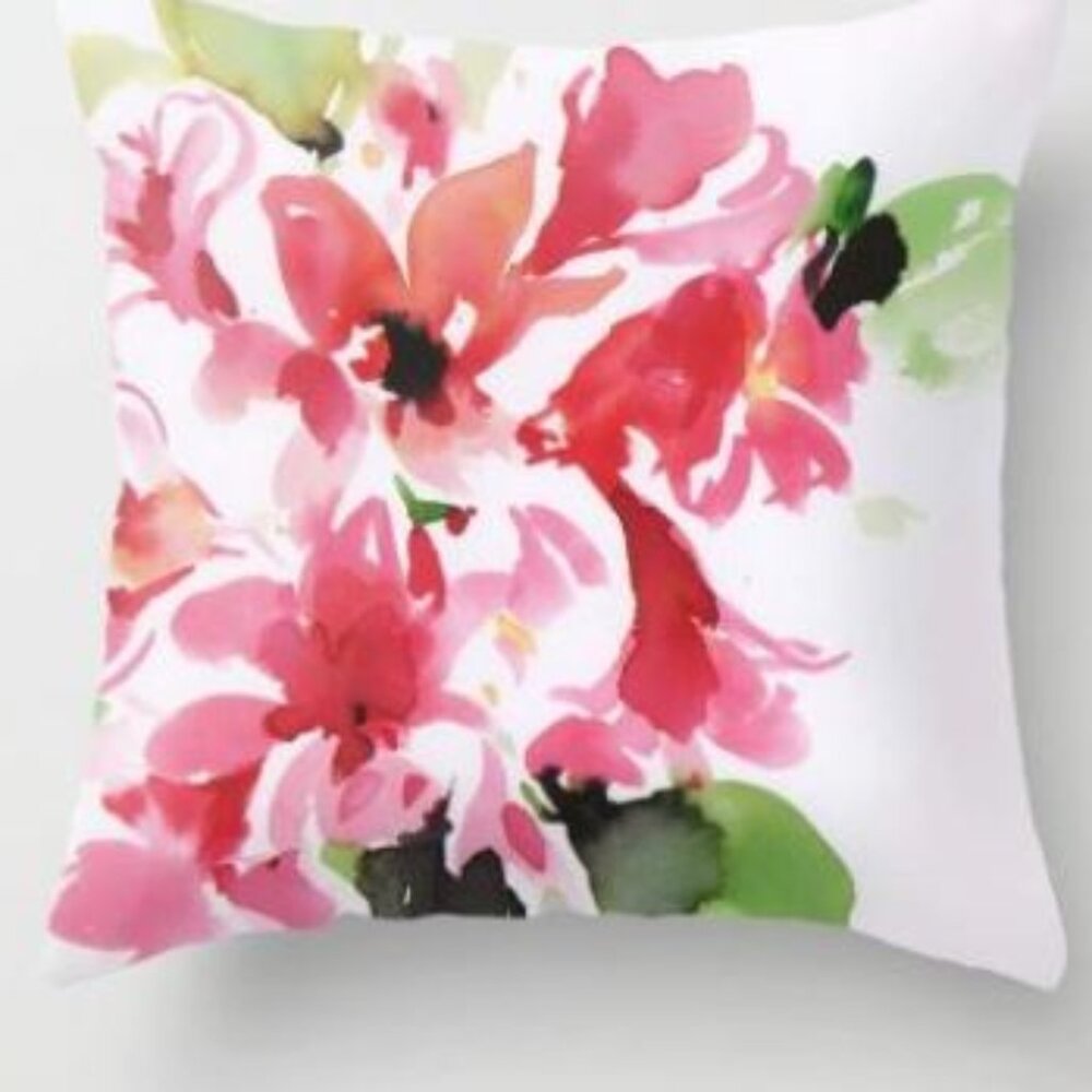 Painted Pink Flowers Pillow Cover